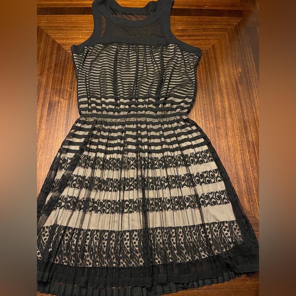 NWT Timeless Studio M black lace dress with nude underlay. Size XL